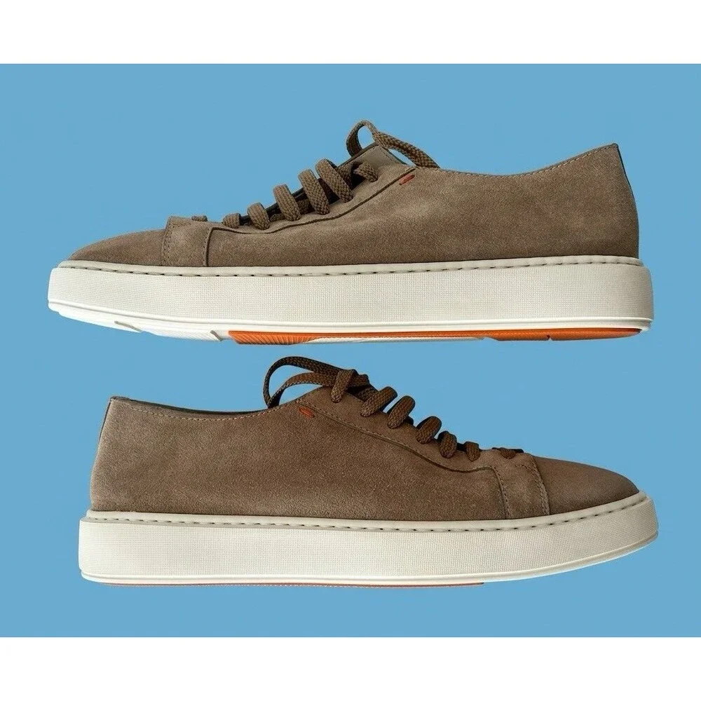 Santoni Men's Brown Suede Low Top Sneakers Shoes UK 9 US 10 Made in Italy